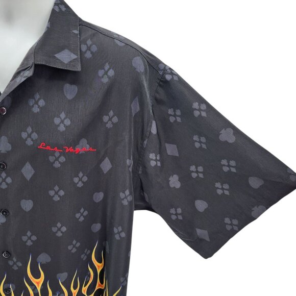 Vintage XNT Mens XL Shirt Las Vegas Cards Suits Poker Black Collared Button Down - Picture 5 of 9